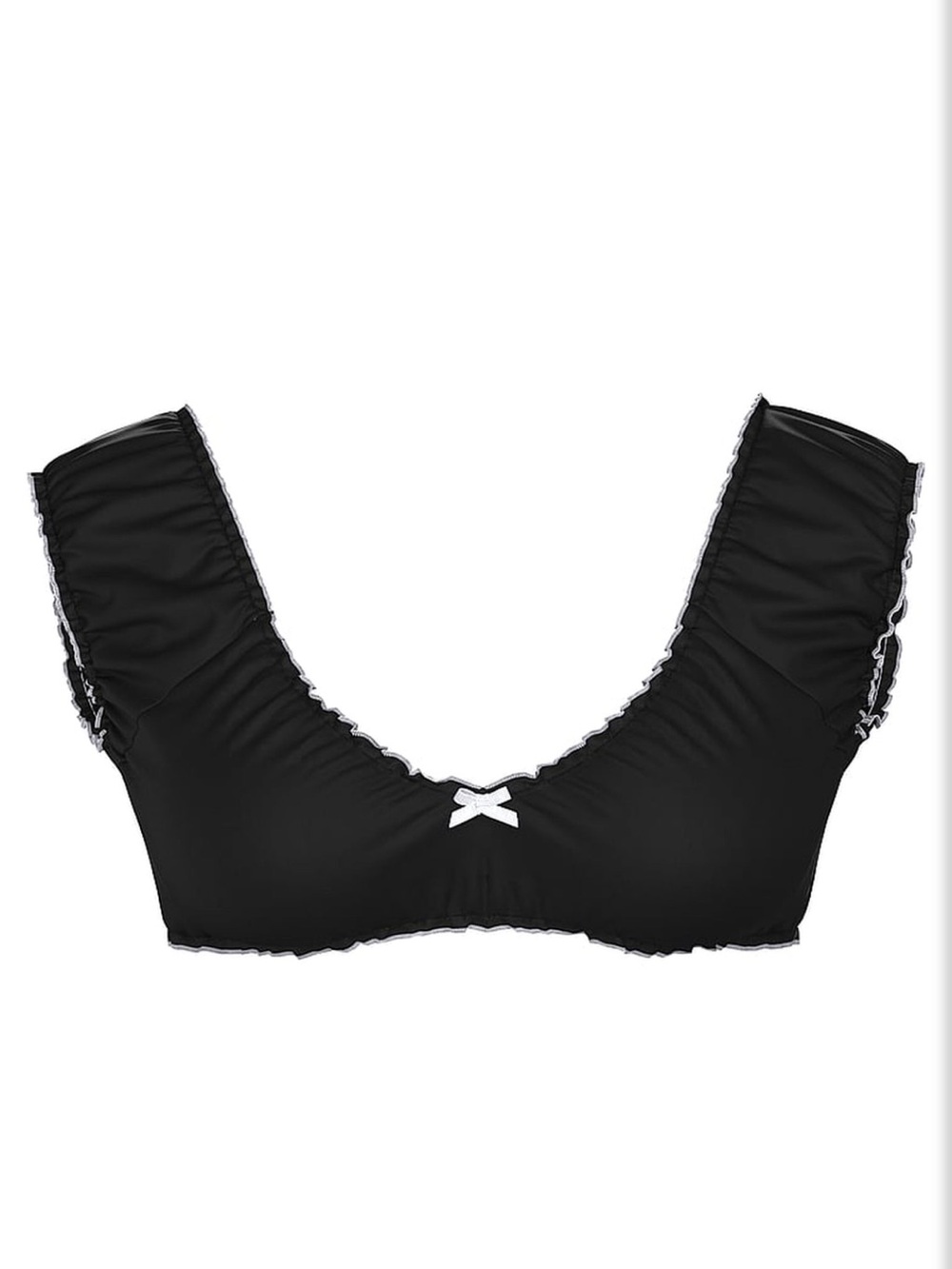 New! Frankie's Bikinis x PINK Hudson Black Bikini Top White Trim 34599